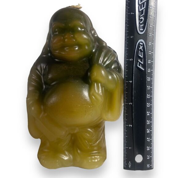Vintage Japan 7 in Handcrafted Laughing Buddha Hotei Luck Bringing Brown Candle - Picture 11 of 11